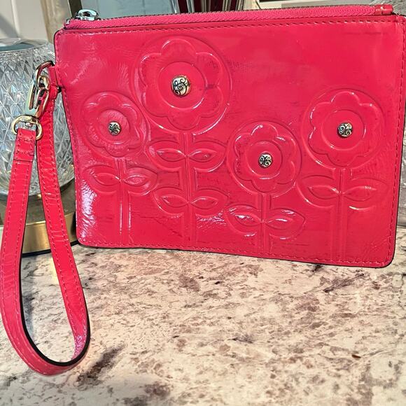 Brighton Pink Patent Leather Flower Embossed Wristlet - Silver Brighton Hardware - Picture 3 of 10